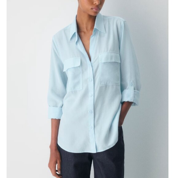 Aritzia Womens Medium The Group Babaton Button Blue Utility Shirt - Picture 1 of 14